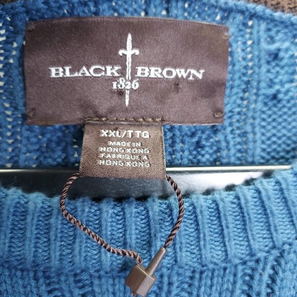 Black Brown 1826 Sweater Men’s 2XL Federal Blue V-Neck Cotton Cable-Knit Cotton - Picture 6 of 12